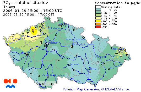 Map of concentration SO2